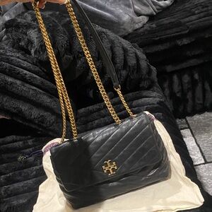 Tory Burch Black Quilted Shoulder Bag with Gold Chain